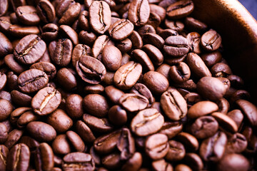 roasted coffee beans for background coffee close up