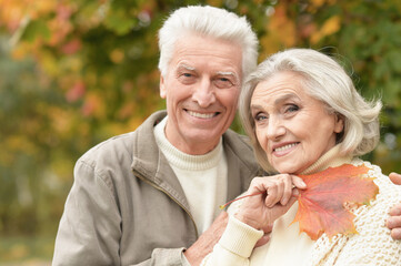 Beautiful senior couple smiling in the park