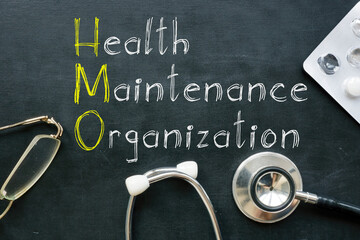 Health maintenance organization HMO is shown on the conceptual business photo