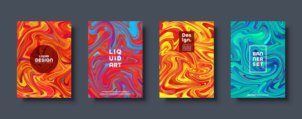 Colorful abstract geometric background. Liquid dynamic gradient waves. Fluid marble texture. Modern covers set. Vector illustration.