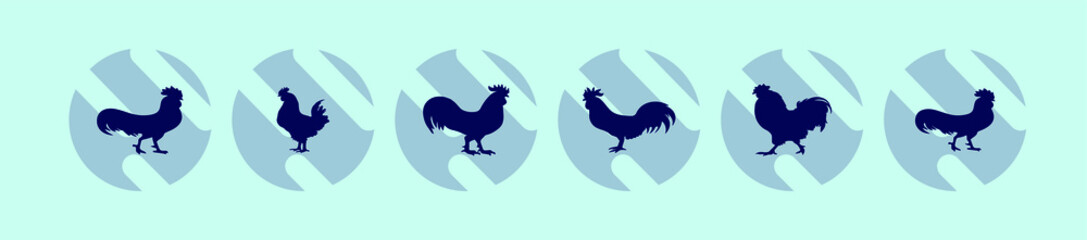 set of chickens roosters cartoon icon design template with various models. vector illustration