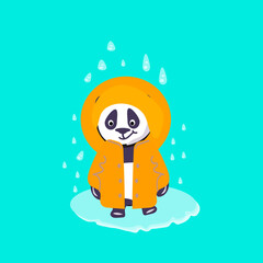 panda in yelow costume under the rain. digital