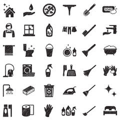 Cleaning Icons. Black Scribble Design. Vector Illustration.
