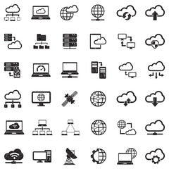 Cloud Computing Icons. Black Scribble Design. Vector Illustration.