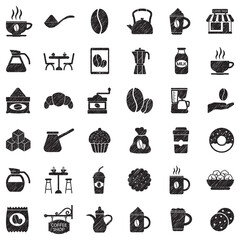 Coffee Icons. Black Scribble Design. Vector Illustration.
