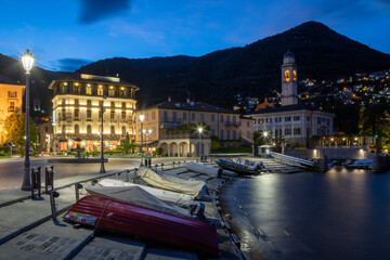 CERNOBBIO, ITALY - MAY 12, 2019: The little town at Como lake  at dusk.