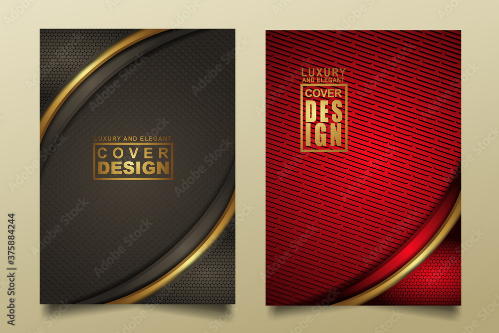 Poster set cover design template with luxury and elegant flow lines overlap layers ornament and realistic t