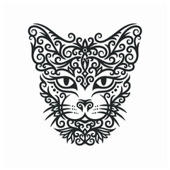 hand drawn cat illustration with dayak ornament