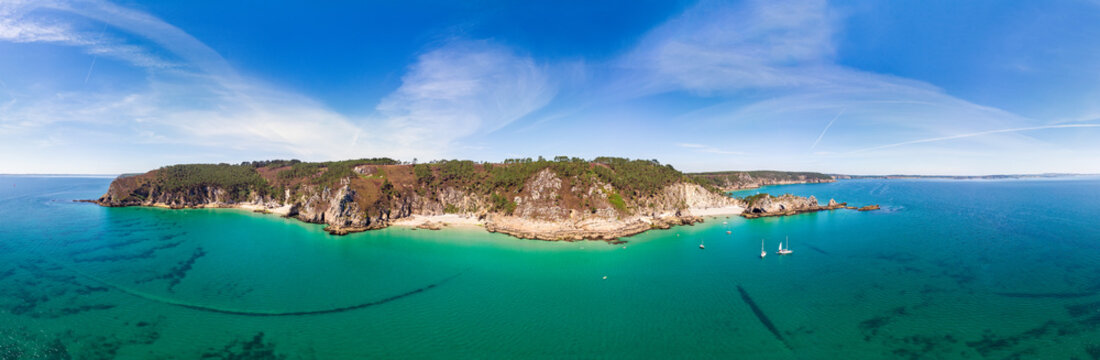 Panoramic drone view of Pointe de Saint-Hernot or Ile Vierge