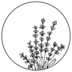 Set of Lavender flowers frame. Hand drawn wreath. Botanical vector border for your design. Logo and branding. Outline.