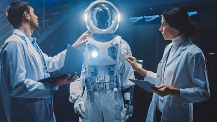 Diverse Team of Aerospace Engineers Design New Space Suit Adapted for Galaxy Exploration and...