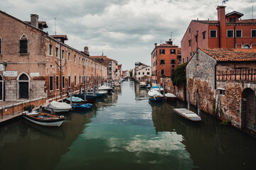 Fototapeta na wymiar VENICE, ITALY - AUGUST 30 2020: View of Rio of Sant'Alvise in Venice Italy