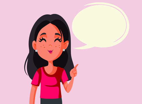 Woman with Speech Bubble and Pointed Finger Vector Cartoon 