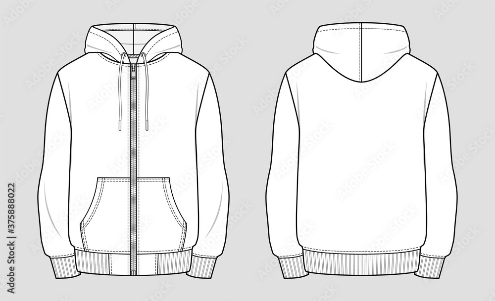Wall mural hooded sweat jacket with zipper. technical sketch of clothes. fashion vector illustration - Wall murals