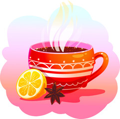 red cup of drift tea with lemon