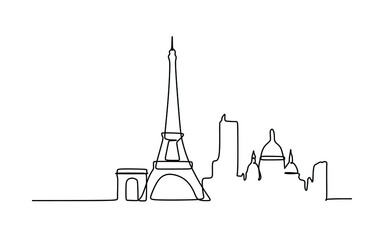 Paris Skyline - Continuous One Line Drawing - Vector Illustration