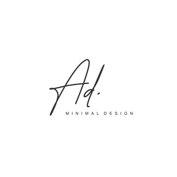 AD Initial handwriting or handwritten logo for identity. Logo with signature and hand drawn style.