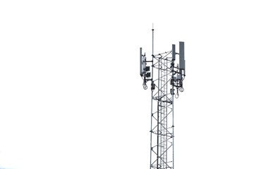 Telecommunications antennas, radio and satellite communication technology, telecommunications industry Mobile network or telecommunications 4g separated from the blue background.