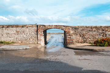 Spanish colonial style street in a sunny day at Cartagena, the most famous seaside resort of Colombia, South America.