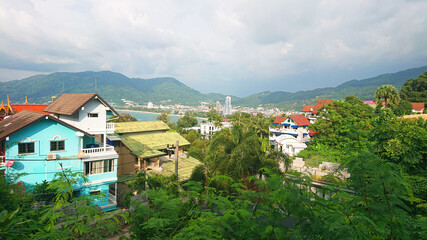Fototapeta na wymiar Beautiful view on the Patong city located in the Phuket Island in southern Thailand.