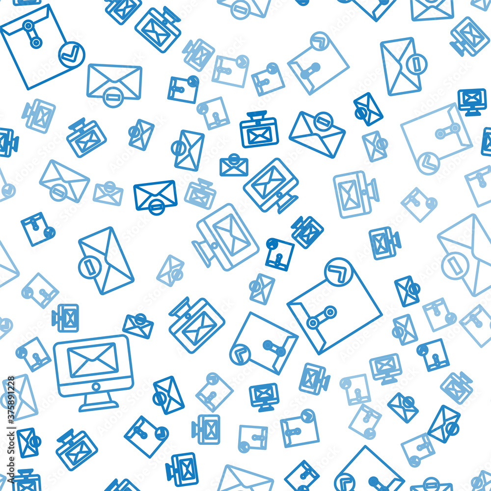 Poster set line monitor and envelope, envelope and check mark and delete envelope on seamless pattern. vect