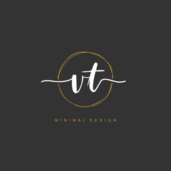VT Initial handwriting or handwritten logo for identity. Logo with signature and hand drawn style.
