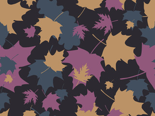 Autumn leaves seamless pattern. Falling leaves, leaf fall. Oak and maple. Background for wrapping paper, print, fabric and printing. Vector illustration