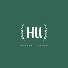 HU Initial handwriting or handwritten logo for identity. Logo with signature and hand drawn style.