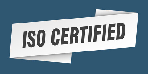 iso certified banner template. ribbon label sign. sticker