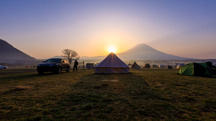 Mt. Fuji with Fumotopara camping ground at sunrise