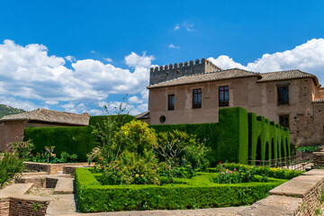 Sculptured hedges and gardens of the Alhambra Palace Granada Spain