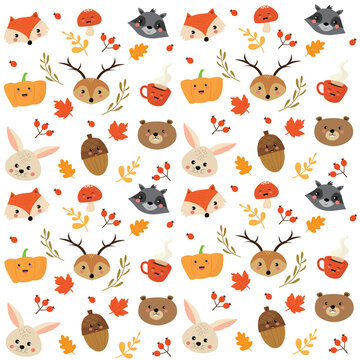 pattern senza cuciture con elementi carini dell' autunno