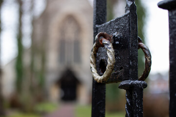 old rusty lock at the church entrance