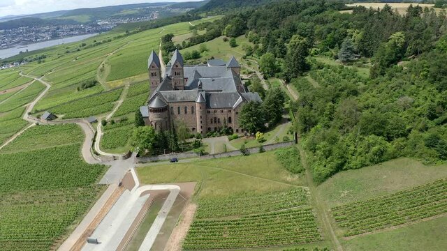 aerial viw, flight at  St. Hildegard's abbey, Benedictine women, diocese, Germany, Eibingen, Hessen, R&uuml;desheim,