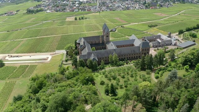 aerial viw, flight at  St. Hildegard's abbey, Benedictine women, diocese, Germany, Eibingen, Hessen, R&uuml;desheim,