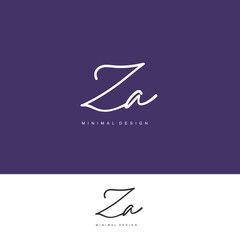 ZA Initial handwriting or handwritten logo for identity. Logo with signature and hand drawn style.