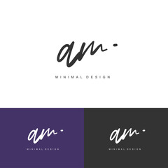AM Initial handwriting or handwritten logo for identity. Logo with signature and hand drawn style.