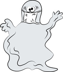 Cartoon ghost wearing a protective mask against Corona virus vector illustration