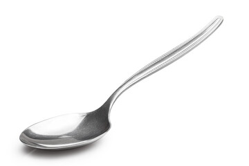 Silver or steel spoon, isolated on white background