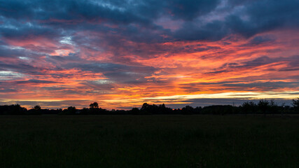 Sunset over the orchards in Siebenbrunn near Augsburg