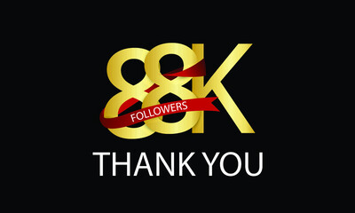 88K, 88.000 Followers Thank You anniversary Red logo with Tosca ribbon. For Social Medias - Vector