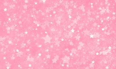 festive, abstract bright pink background with many stars, scattered chaotically, with different transparency and size. Shiny background with radiance and glitter, with shining and geometric stars