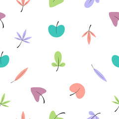 Seamless pattern colorful leaves white background.