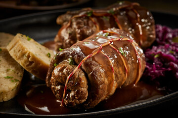 Traditional German beef roulade in a tasty gravy