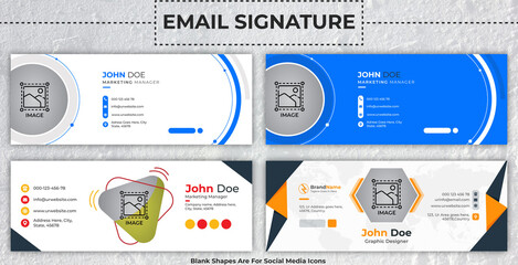 Creative Corporate Email Signature Template With Author Photo Place. Professional Modern Flat Email Signature Vector Design. Stylish Colorful Business Mail Signature Banner Abstract. Web Mail User int