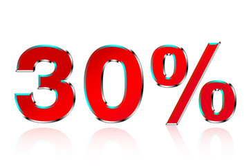 Red 3D price tag with outstanding color with 30% discount.