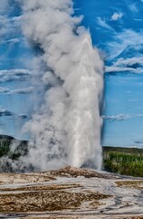 Fototapeta na wymiar Eruption of Old Faithful geyser at Yellowstone national park