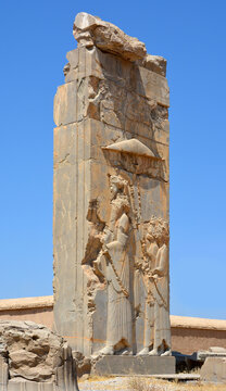 Bas-relief of the  king leaving, Southern gate, Tripylon Hall, Persepolis.