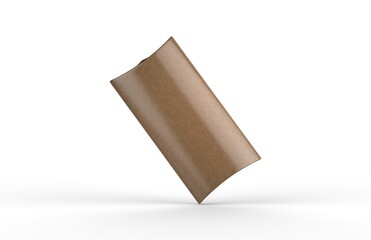 Kraft paper pillow box, pillow package for food, mockup template on isolated white background, 3d illustration