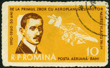 ROMANIA - 1960: shows Aurel Vlaicu (1882-1913), Plane of 1910, 1960
